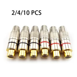 2/4/10pcs RCA Female Jack Plug Solder Audio Video Adapter Connector RCA Female Balck Red Convertor Gold Plated For Coaxial Cable