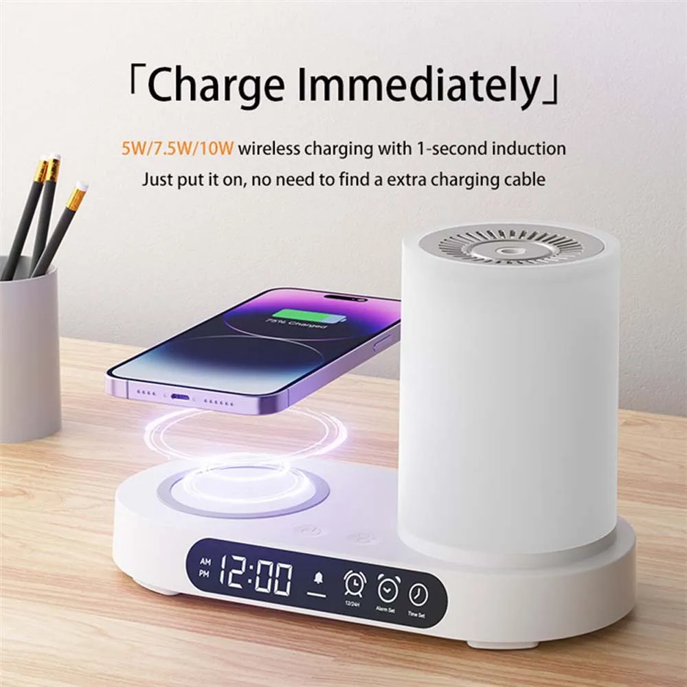 Bedside Lamp Magsafes Charging Station Multi-function Humidifier Color Led Night Lamp Bluetooth Speaker Clock Home