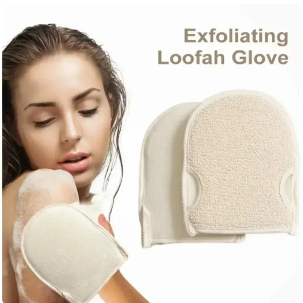 Soft Natural Loofah Glove Bathroom Scrubbers Double-sided Body Scrub Sponge Pad Shower Body Scrubber Skin Clean Bath Gloves