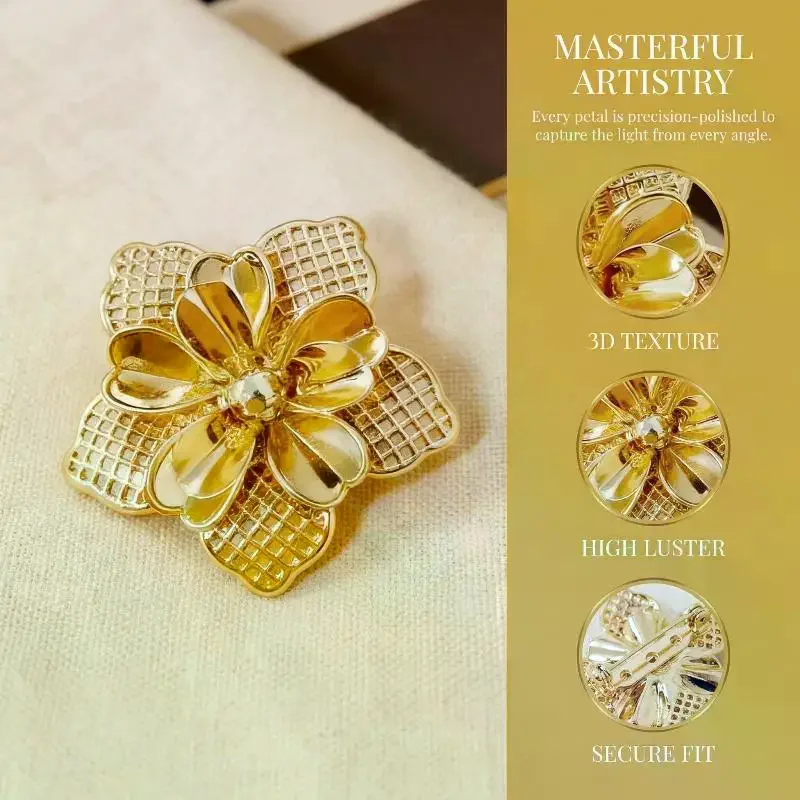 Fashion Delicate Golden Flower Brooch Pins For Women Clothing Coats Accessries Gifts