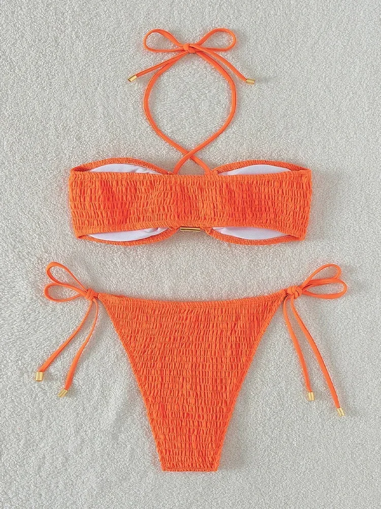 UETEEY 2025 Nuovo Estate Costumi da bagno Bikini Set Moda Sexy Allacciato Bikini 2 Pezzi Set Donna Solid Split Costume da bagno Beach Bikini