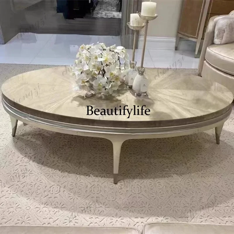 A139 American light luxury solid wood coffee table TV cabinet combination living room oval coffee table small apartment tea tabl