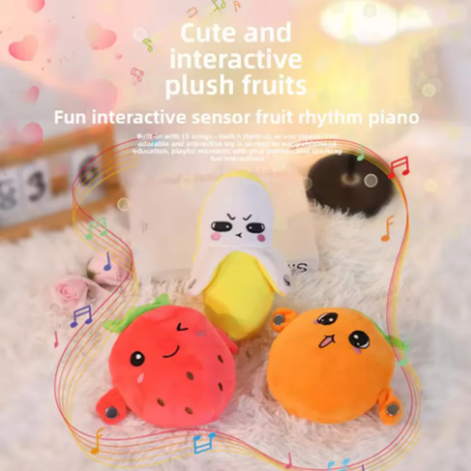 Interesting Special Music Rhythm Parent-child Interactive Plush Doll Cartoon Fruit Touch Induction Toy Nurture Baby Musical Awar