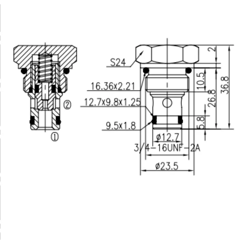 Hydraulic Reverse Check Valve, Pressure Maintaining Valve,Check Valve Reverse Threaded Cartridge Check Valve FDF08-00 Stop Valve