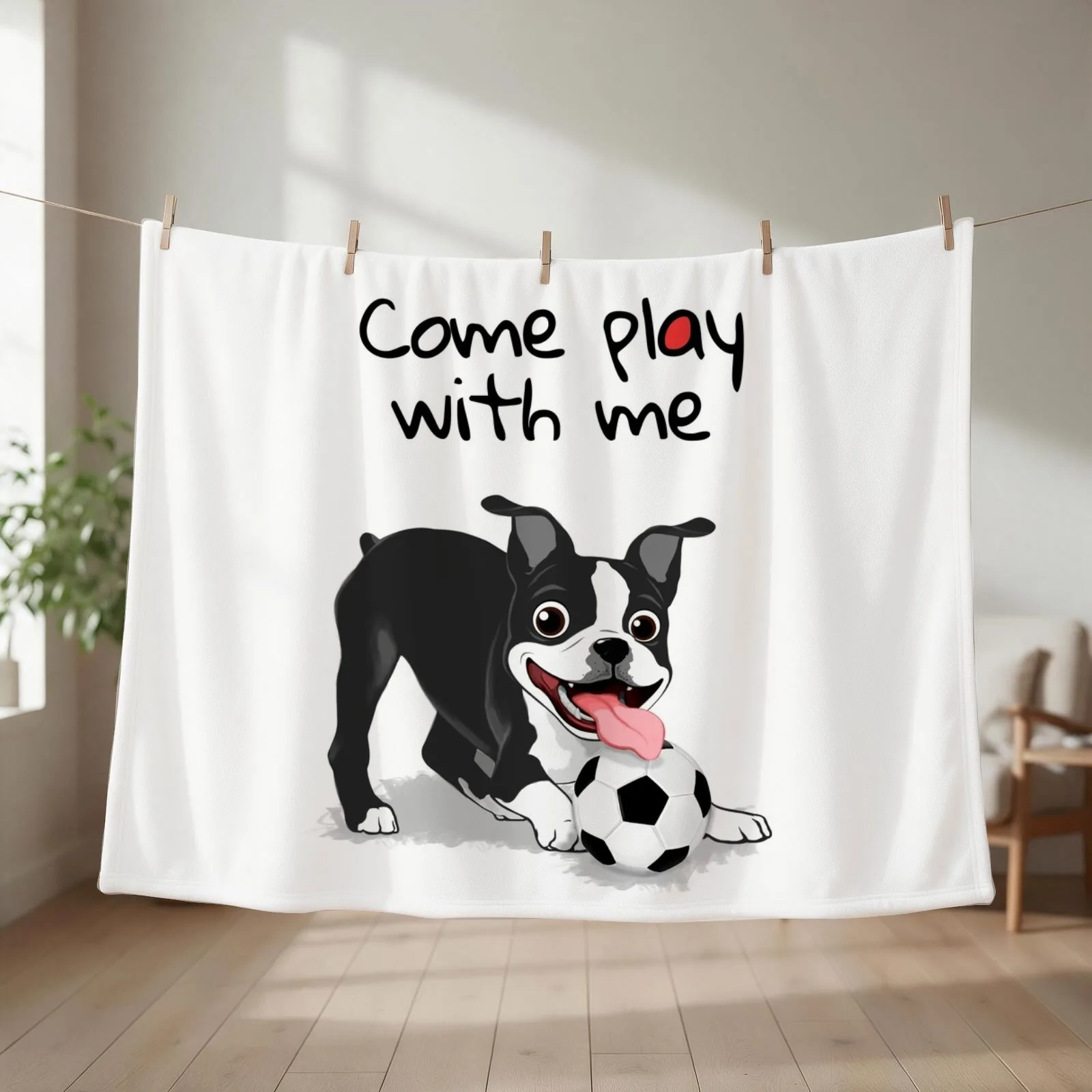 Boston Terrier Come Play With Me Throw Blanket couch cozy soft plush fuzzy picnic outdoor blanket