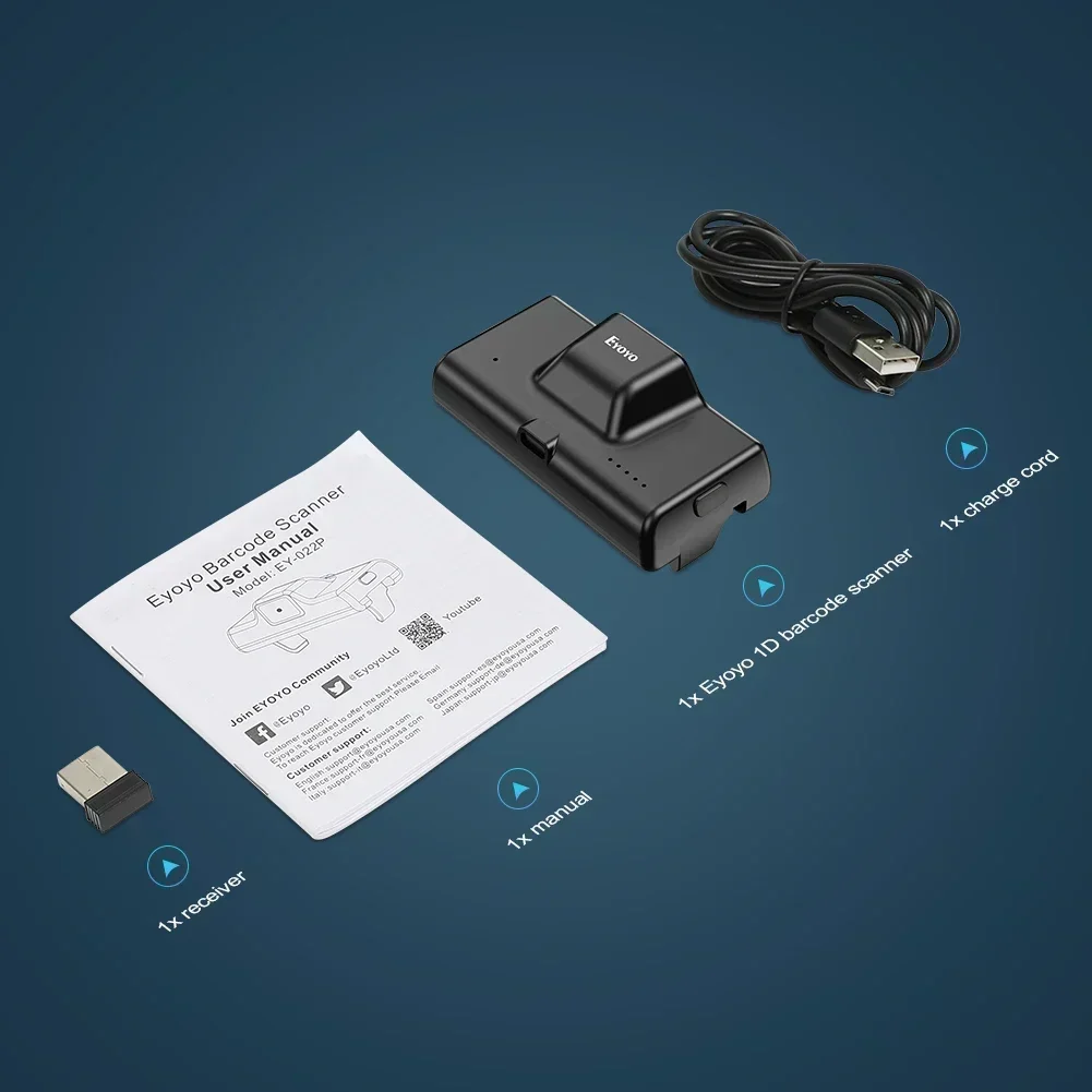 Eyoyo EY-022 2D Bluetooth Barcode Scanner Wireless Back Clip-on Phone Bar Code Scanner Adjustable for 1D QR PDF417 Code Reader