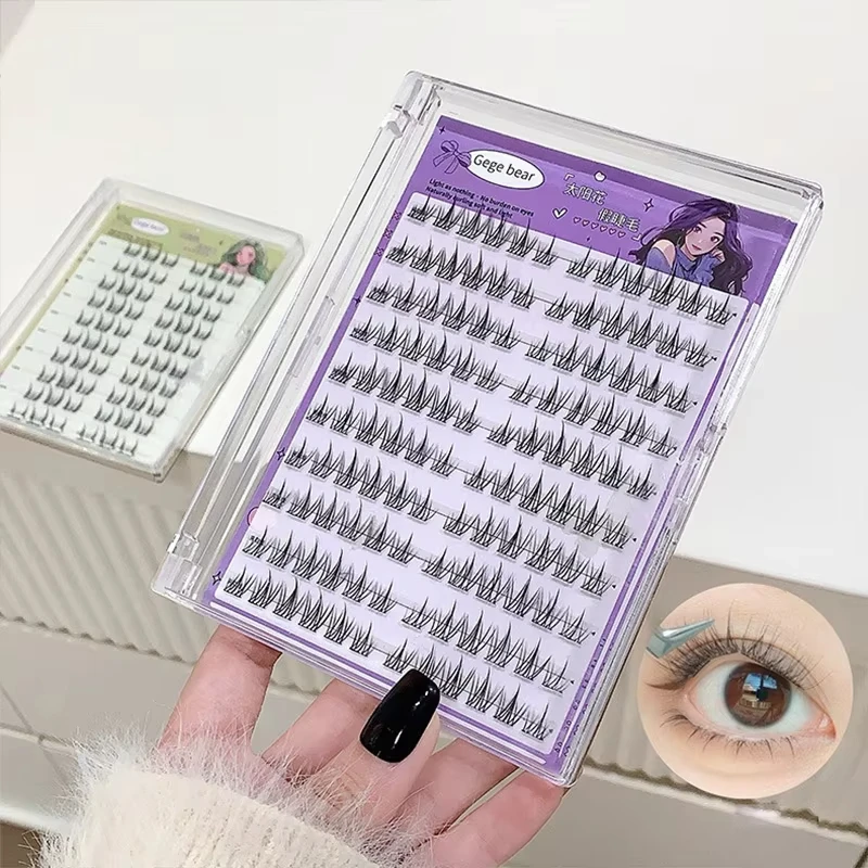 90-120 Clusters No-Glue False Eyelashes - Easy 3-Step Application, Natural Look, Perfect for Beginners with Sunflower Design