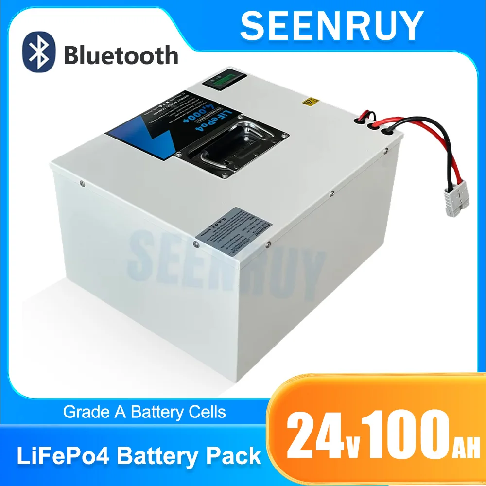 

LiFePO4 24 В 100 Ач литий-железо-фосфатный аккумулятор Встроенный BMS Дополнительный Bluetooth для робота AGV Солнечная энергия RV Floor Washer