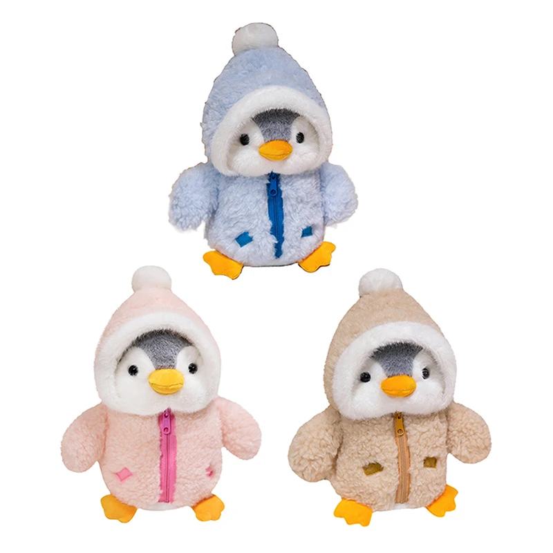 Schattige pinguïn knuffel baby troostende slaappop pluizige pinguïn dragen kleding hoeden knuffeldier kussen verjaardagscadeau