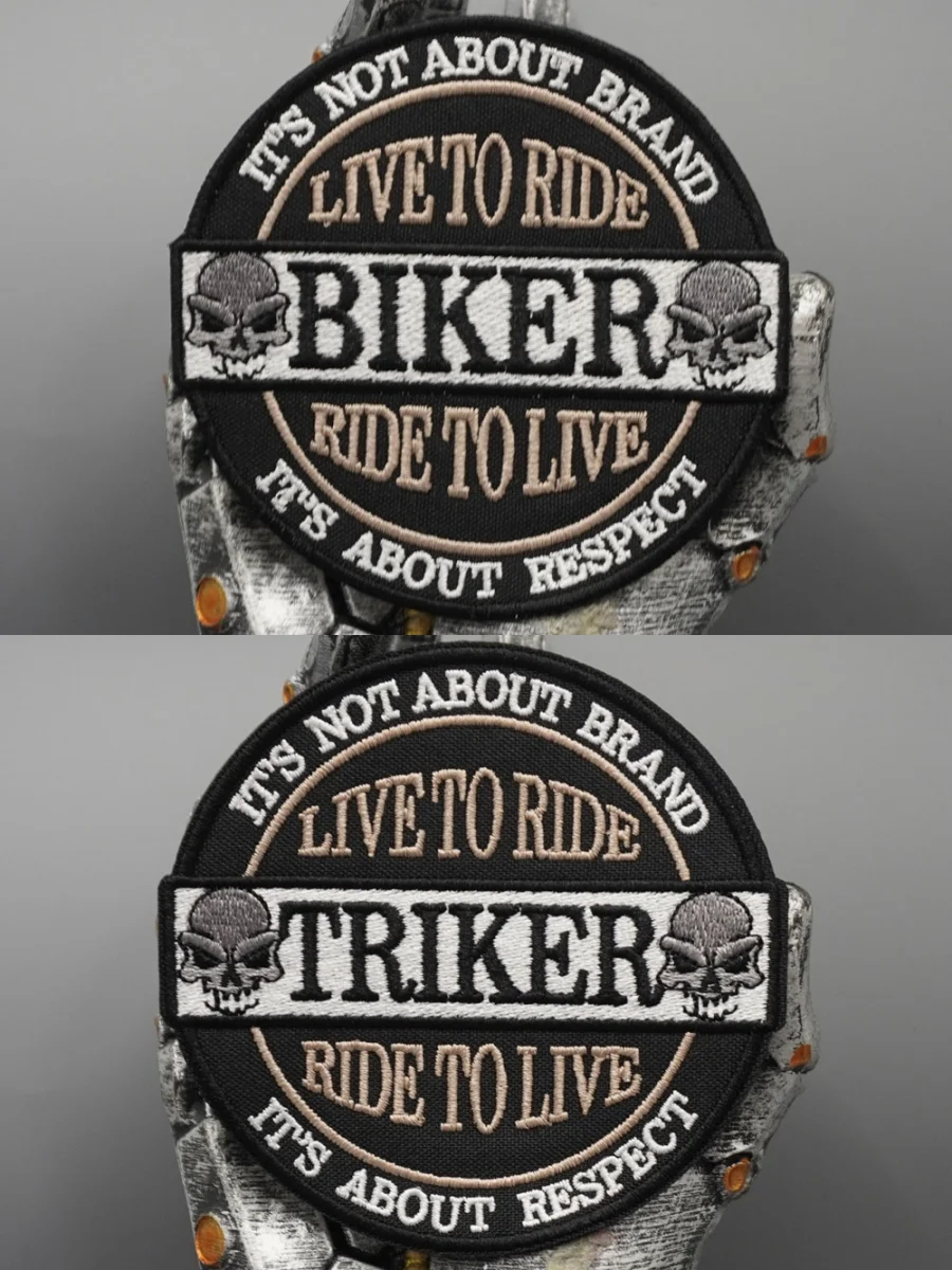 Es geht nicht um die Marke, sondern um Respekt. Gestickte Aufnäher, Applikationen, Nähetiketten, Punk-Biker-Band-Rock-Kleidung, Abzeichen. – Detail 1