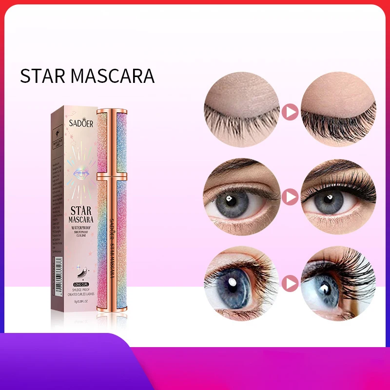 Preto Grosso Alongamento Mascara, Cílios De Fibra De Seda, Impermeável, Extensão Cosmética, Céu Estrelado, 3D, Maquiagem, N2R3