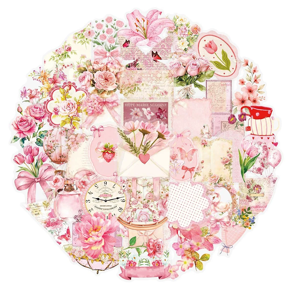 10/30/50pcs Transparent Pink Flower Cartoon Stickers Aesthetics Waterproof Graffiti Scrapbook Stationery Diary Kawaii Sticker