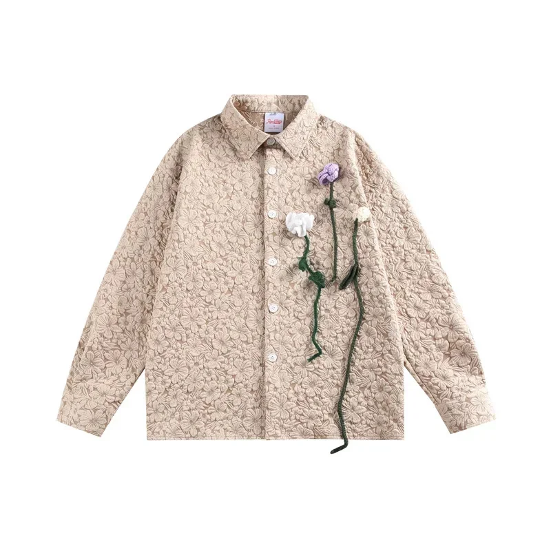 3D Fabric Knitted Flowers Shirt Men Women Streetwear Fashion Show Loose Casual Long Sleeve Shirts Unisex Blouses