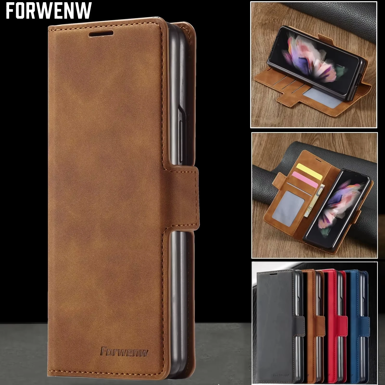 Luxus-Lederhülle für Samsung Z Fold 8 Ultra 7 6 5 4 3 5G mit Kartenfach, Handytasche, Flip-Book-Cover für Galaxy Z Fold7 Etui