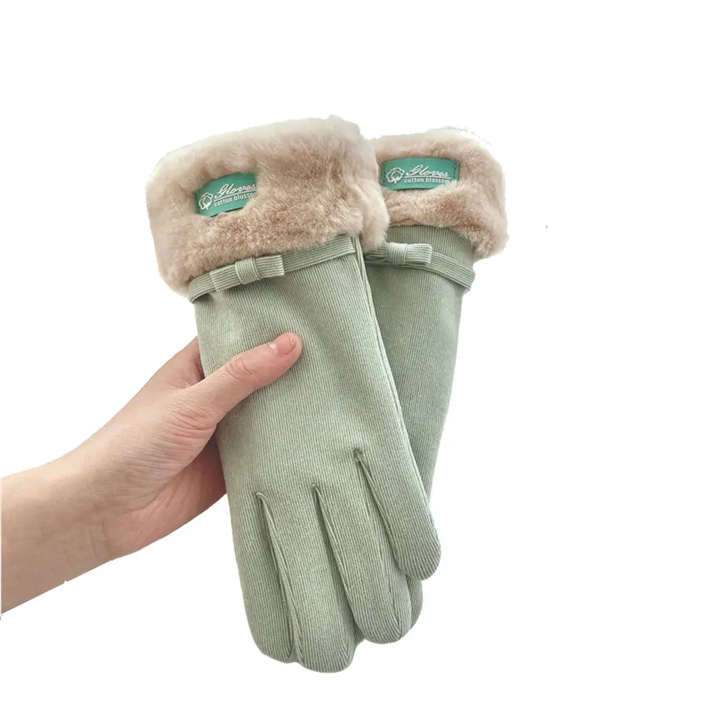 Bow Tie German Velvet Women Autumn Winter Female Gloves Korean Style Gloves Full Finger Gloves Touch Screen Driving Mitten