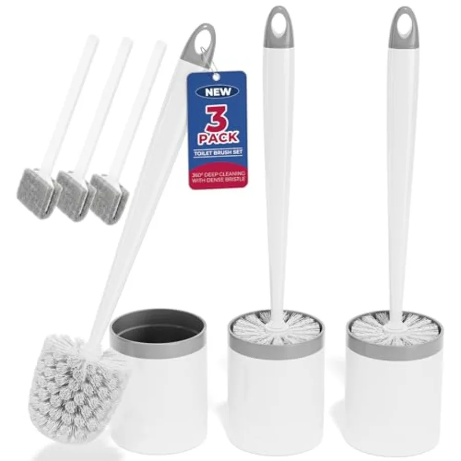 

Toilet Brush, 3 Pack Toilet Brush and Holder Set, Compact Bathroom Accessories for Toilet Bowl Cleaning and Space Saving, White
