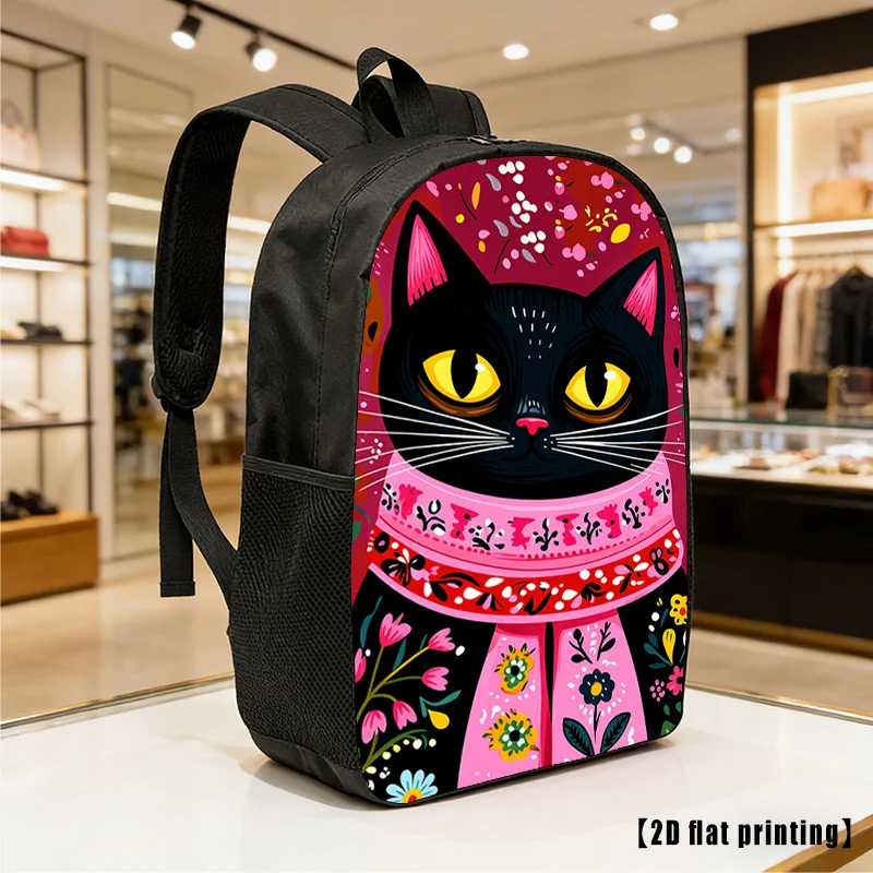 Black Cat with a Scarf, Lightweight, Large-capacity Unisex Backpack with Adjustable Shoulder Straps, Side Pockets