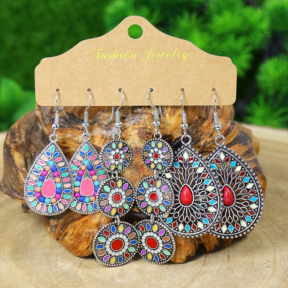 Vintage Bohemian Enamle Water Drop Earrings Set for Women Fashion Ethnic Rice Bead Feather Earring Female Party Wedding Jewelry