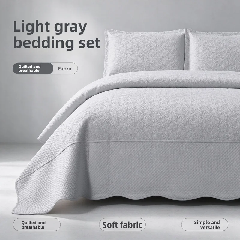 3-Piece Sunflower Quilted Bedspread Set | Soft Brushed Fabric Solid Color Quilt | Skin-Friendly Lightweight Quilted Coverlet