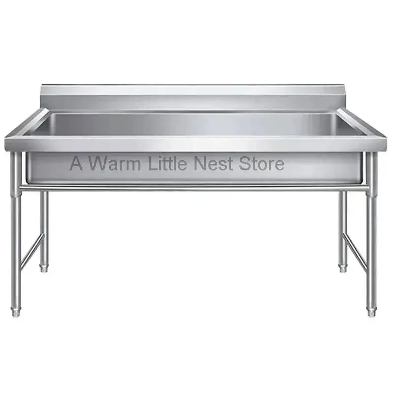 Commercial Stainless Steel Large Single-tank Floor-standing Dishwashing Kitchen Sinks for School Canteen Outdoor Washing Sinks
