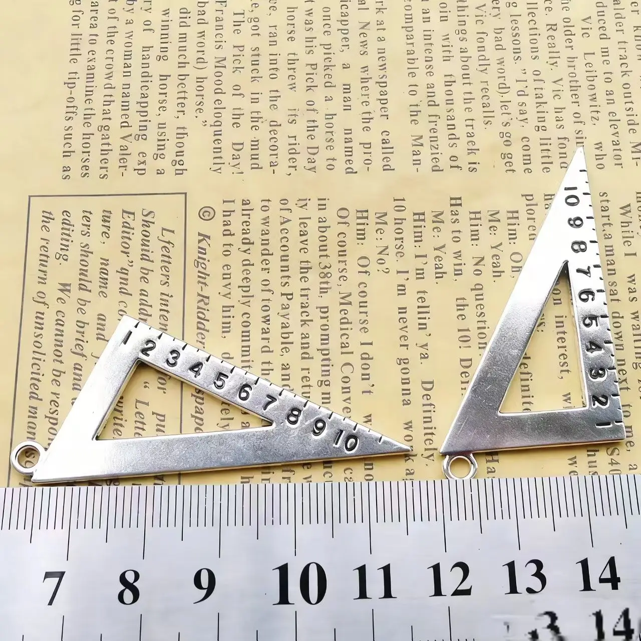 5 Pcs/Lot 27x50mm Triangular Ruler Pendant, Vintage Silver Geometry Symbol Charms for DIY Jewelry Making, Bulk Hip Hop Necklace