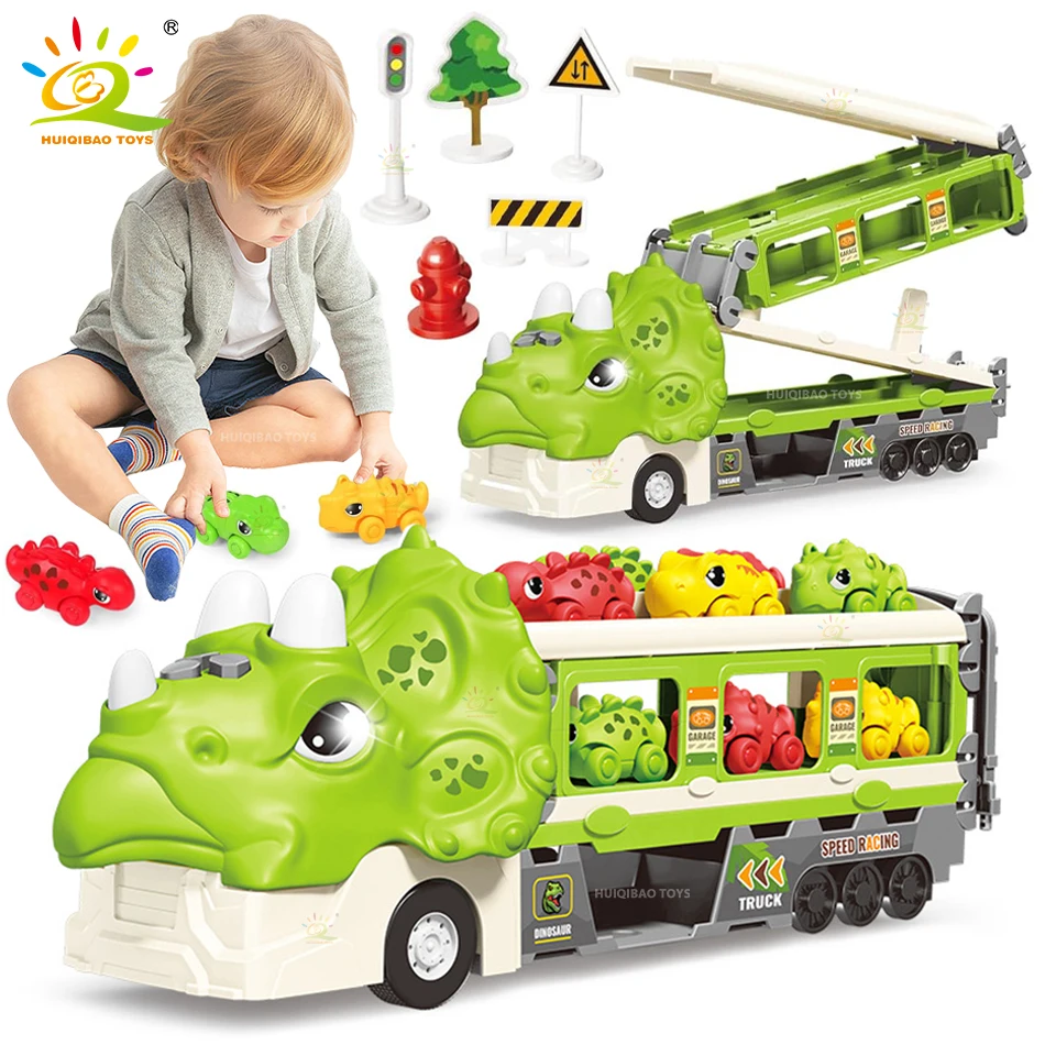 

Children's Deformed Dinosaur Truck Light Sound Foldable Track Transport Carrier Vehicle Scooter Triceratops Car Toy for Kid Gift