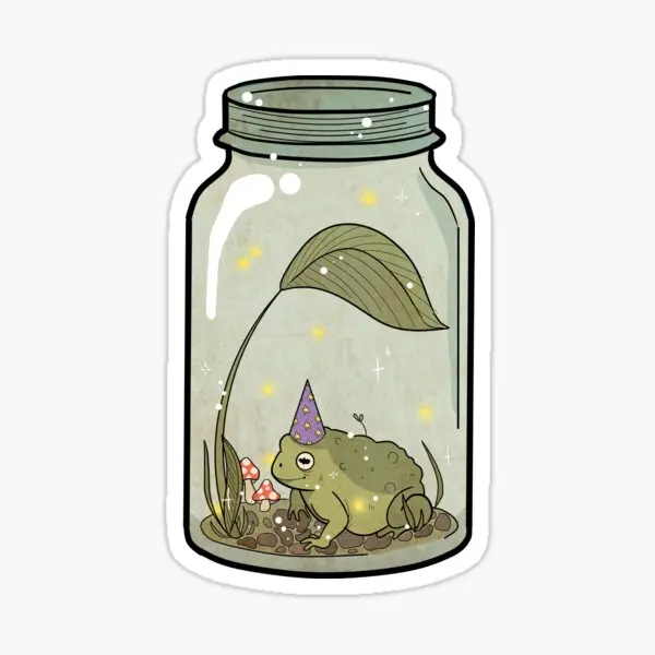 Wizard Frog In Mason Jar  5PCS Stickers for Decorations Print Wall Cartoon Car Living Room Laptop Room Water Bottles Decor