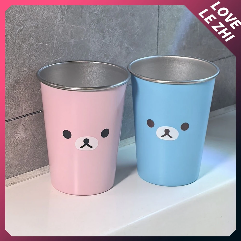 

1Pcs Simple Cartoon Lovely Rilakkuma Mouthwash Cup Creative Exquisite Stainless Steel Pink Blue Couple Toothbrush Toothpaste Cup