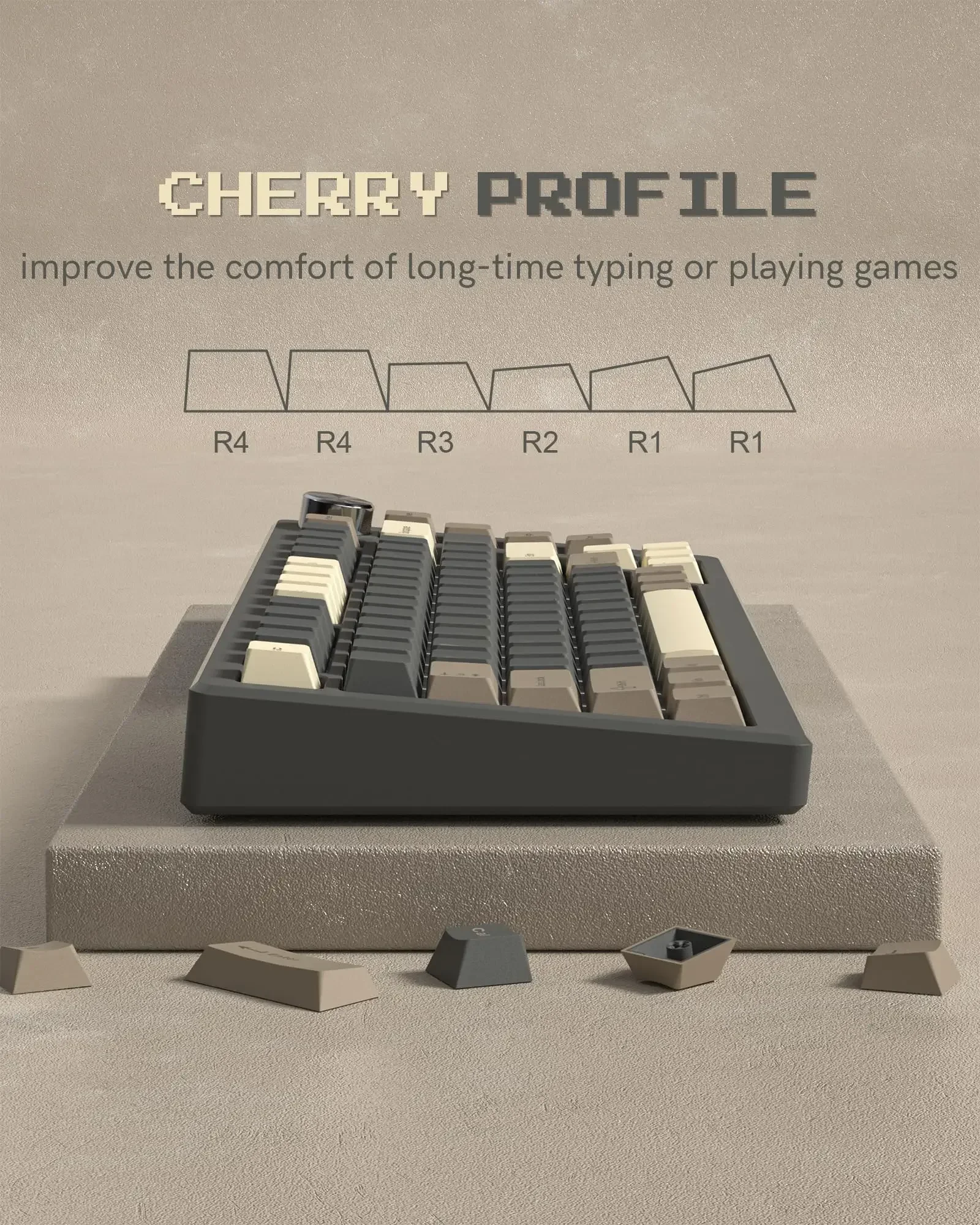 138 tombol Retro coklat abu-abu PBT Keycap tembakan ganda topi kunci profil Cherry untuk Cherry MX switch Keyboard Gamer mekanik