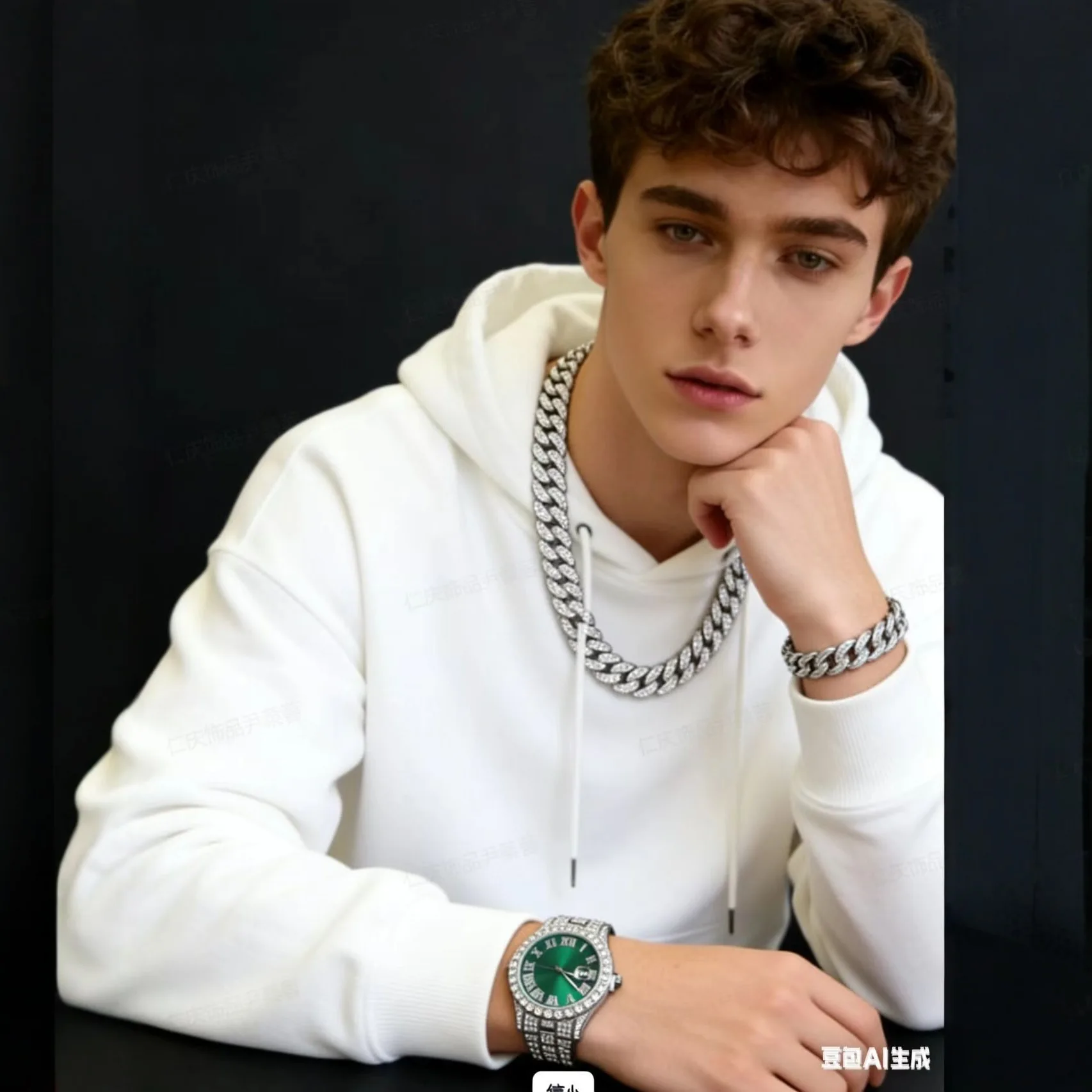 DIY accessories Trendy men's and women's jewelry exaggerated hip-hop metal big gold Cuban chain watch set annual meeting party h
