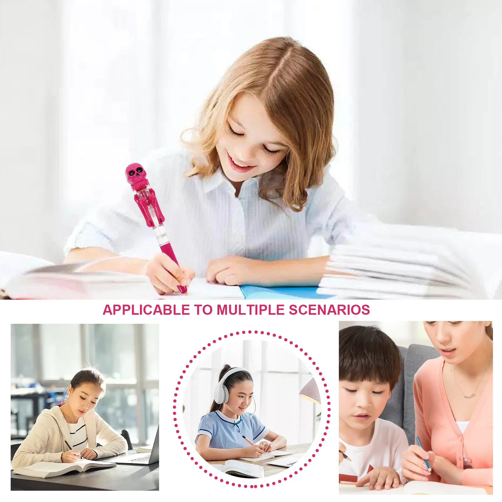 

3Pcs Halloween Skull Pumpkin Glow Ballpoint Pens Creative Writing Pen Halloween Party Supplies for Students Gifts