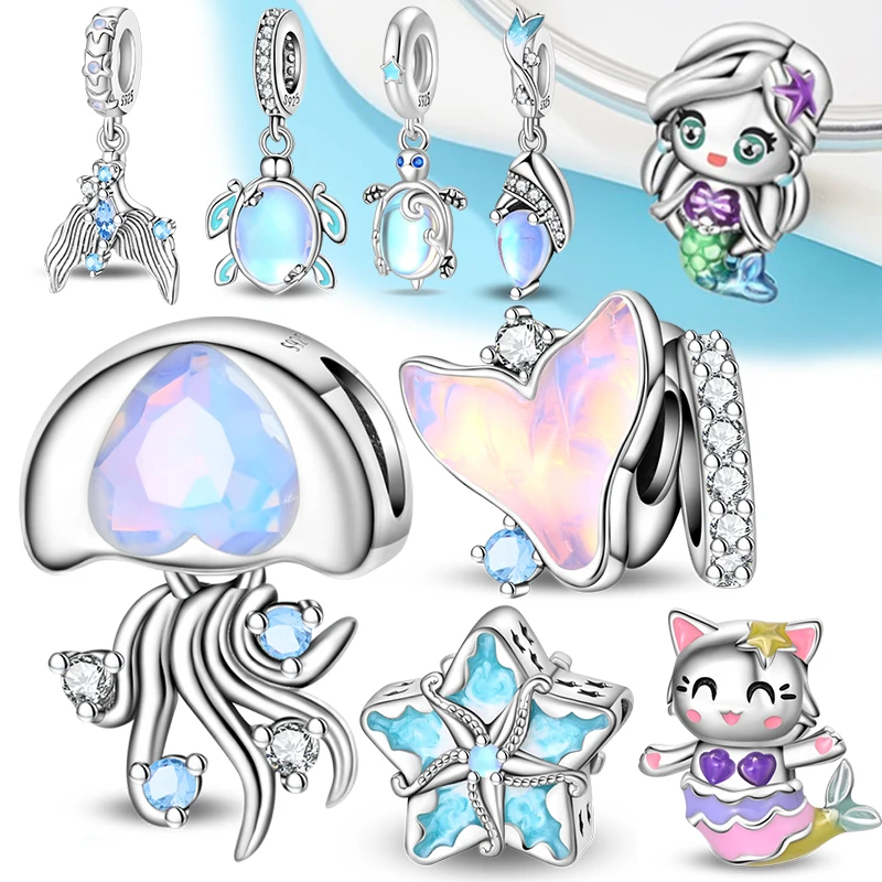 

Original Plata 925 Silver Luminous Halobios Charm BeadsTurtles Mermaids Starfish Bead Fit 3mm Bracelet DIY For Women Jewelry
