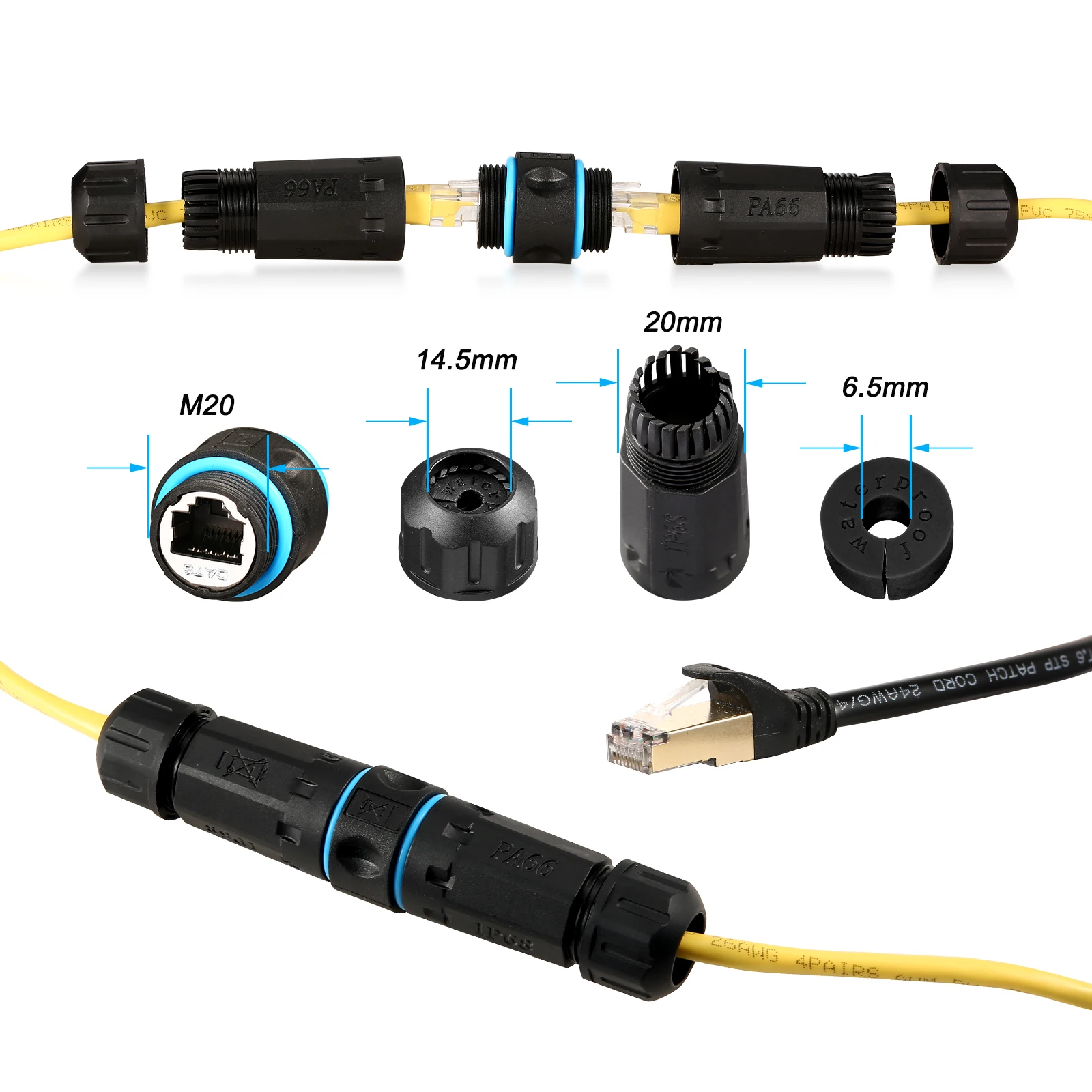 YXY 2023 New Zinc alloy Network rj45 Connector IP68 CAT6 Panel M20 Cable Network High speed Ethernet Extenders shield