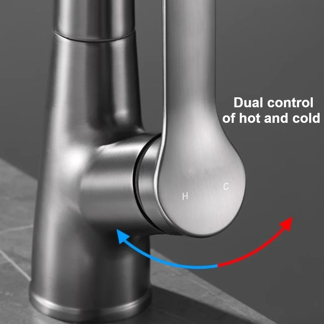 خلاط الحمام صنبور سطح الخيالة سحب صنبور حوض الغسيل صنبور الماء الساخن والبارد 360 ° دوران صنبور البخاخ بمقبض واحد #6