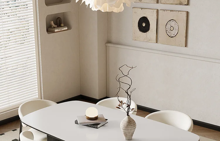 Modern minimalist Deli, Fengchun white rock slab dining table for home use, ash wood solid wood rectangle, medieval style