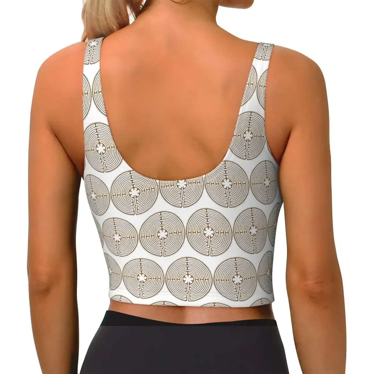 Custom Symbol Chartres Labyrinth Metal Gold Antique Style Women Sports Bra High Impact Vest Gym Workout Yoga Crop Tank Top