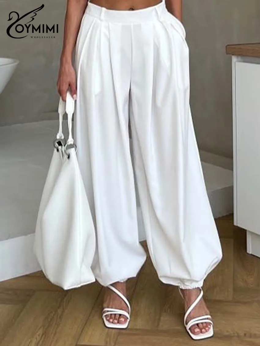 

Женские белые брюки Oymimi премиум-класса с высокой талией, широкими штанинами и плиссированными манжетами, коллекция Весна 2026, для создания непринужденного повседневного образа