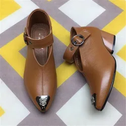 2023 Summer New Solid Color All-match High-heeled Shoes Women's Buckle Soft-faced Pointed Toe Thick-heeled Leather Shoes Women