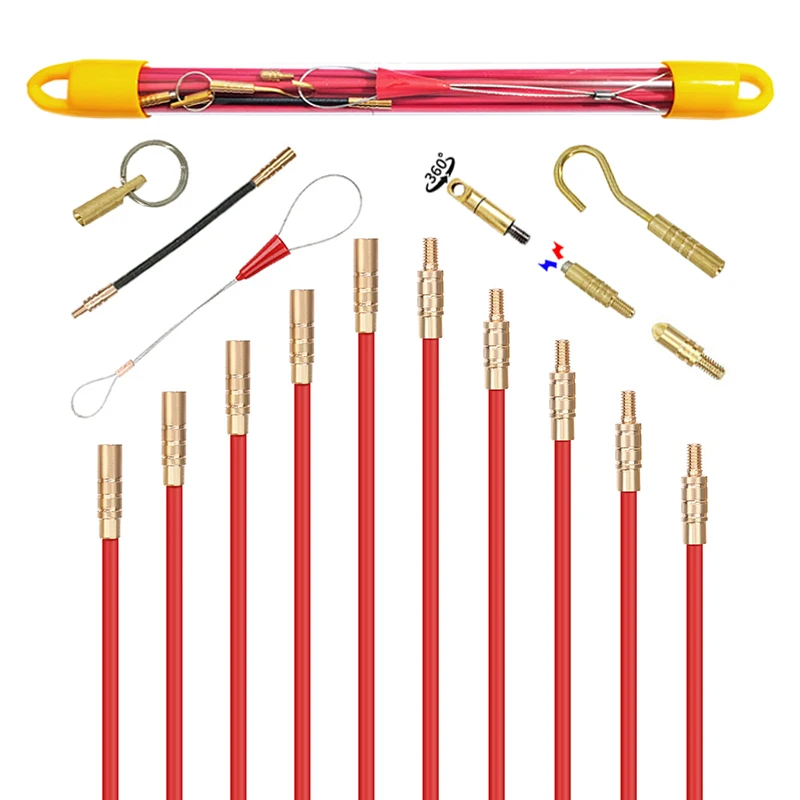 10pcs 4mm x 33cm Push Pull Rod Fish Tape Holder & Connectors Fiberglass Wire Cable Running Rods Electrical Access Kit