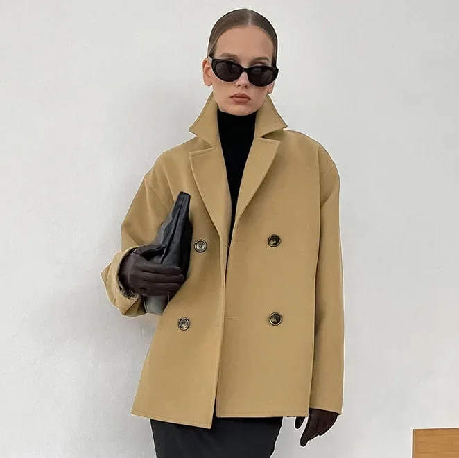 

Women Clothes Woolen Coat Temperament Loose Thickening Coat 2024 Autumn and Winter New Girls Fashion Solid Color Simple Coat