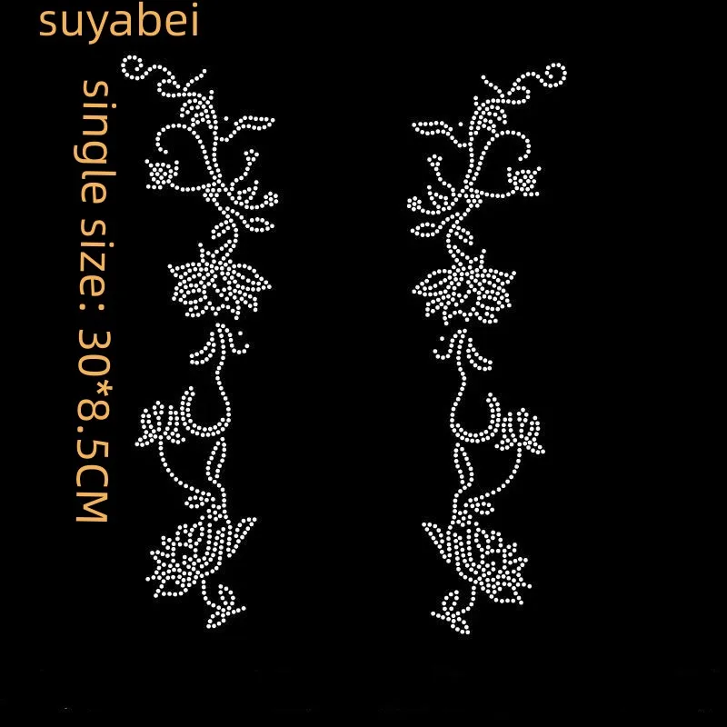 One Pair Neckline Hot fix patches design hot fix rhinestone transfer motifs iron on crystal transfers design for sweater