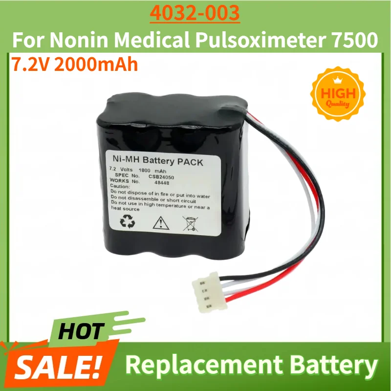 4032-003 Battery 7.2V 2000mAh for Nonin Medical Pulsoximeter 7500 High Quality Replacement Battery