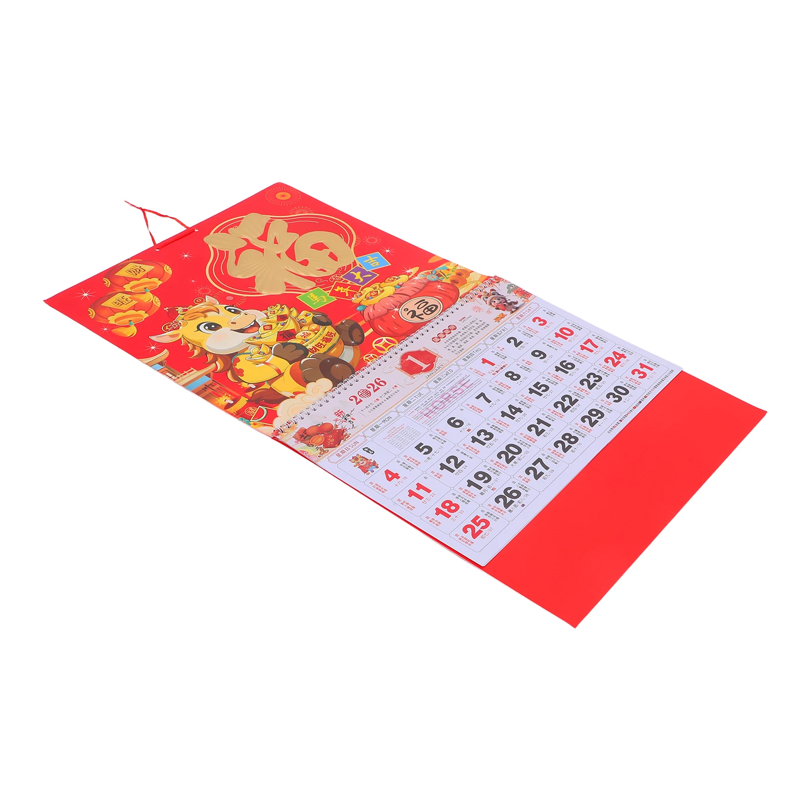 

2026 Lunar New Year Hanging Calendar Animal Theme Full Year Wall Planner Unique Fu Character Home Office Decor