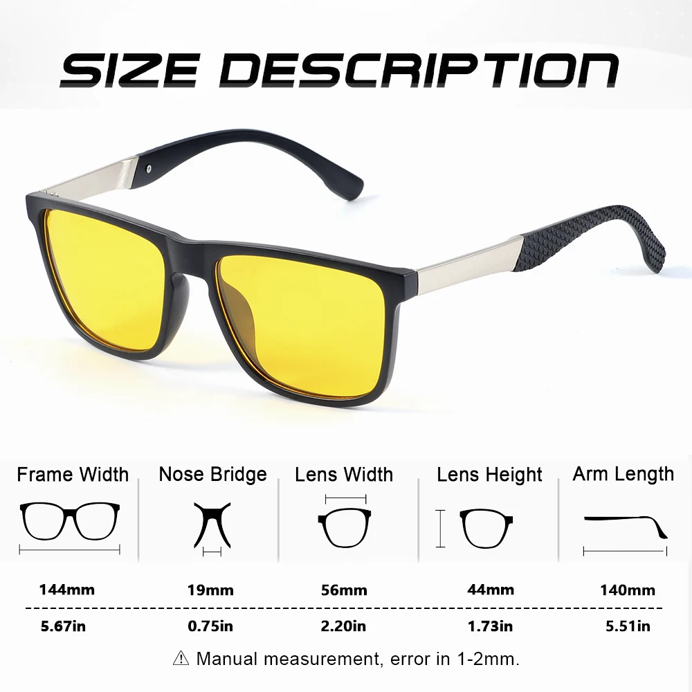CRIXALIS Nachtsicht-Sonnenbrille für Männer und Frauen, zum Fahren, Angeln, Laufen, quadratisch, Vintage-Stil, modische, trendige Sonnenbrille, UV400 – Detail 2