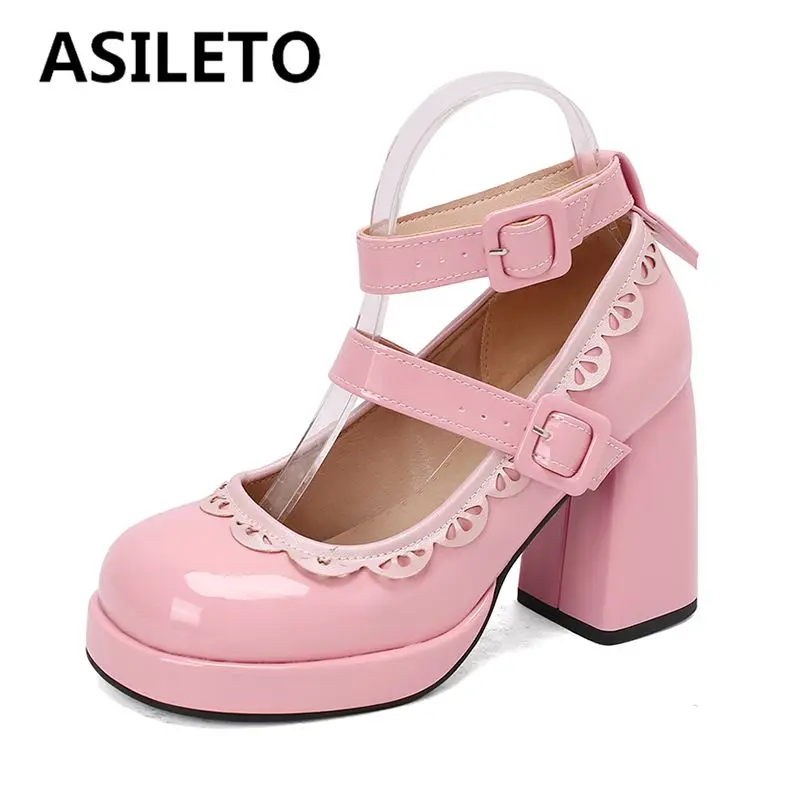 أورشا ليزا 2025 الحلو المرأة ماري جينس مضخات جولة تو 9.5 سنتيمتر عالية الكعب 2 سنتيمتر منصة مشبك مزدوج حزام كبير الحجم 42-43 US12