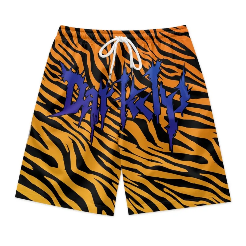 Tiger Pattern Print Men's Polyester Drawstring Waist Shorts Quick Dry Breathable Beach Shorts Casual Sport Shorts