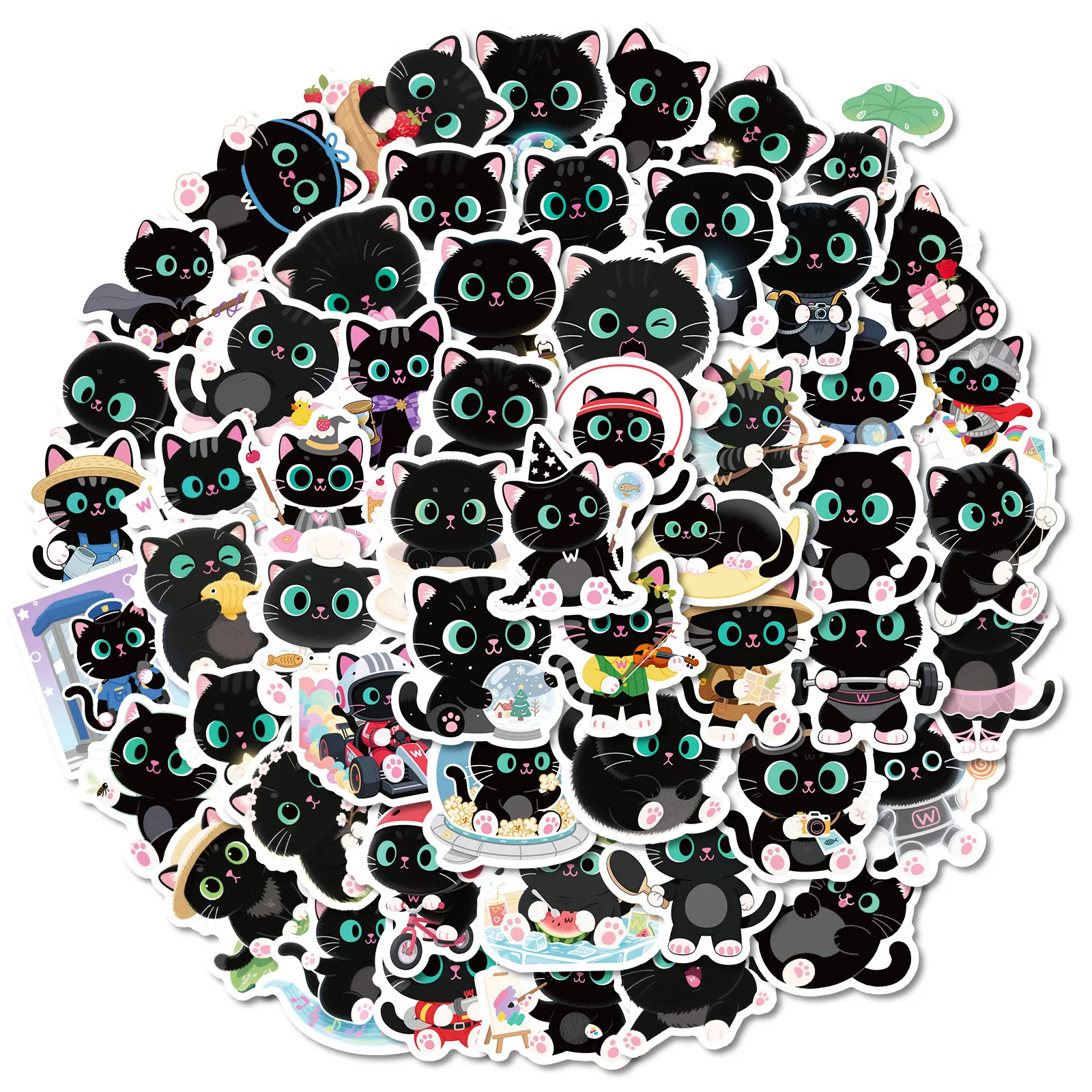 56PCS Kawaii Cat Stickers Black Cat Meme Graffiti Decoration DIY Cute Animal Kids Toys Laptop Guitar Car Bike Skateboard Decals