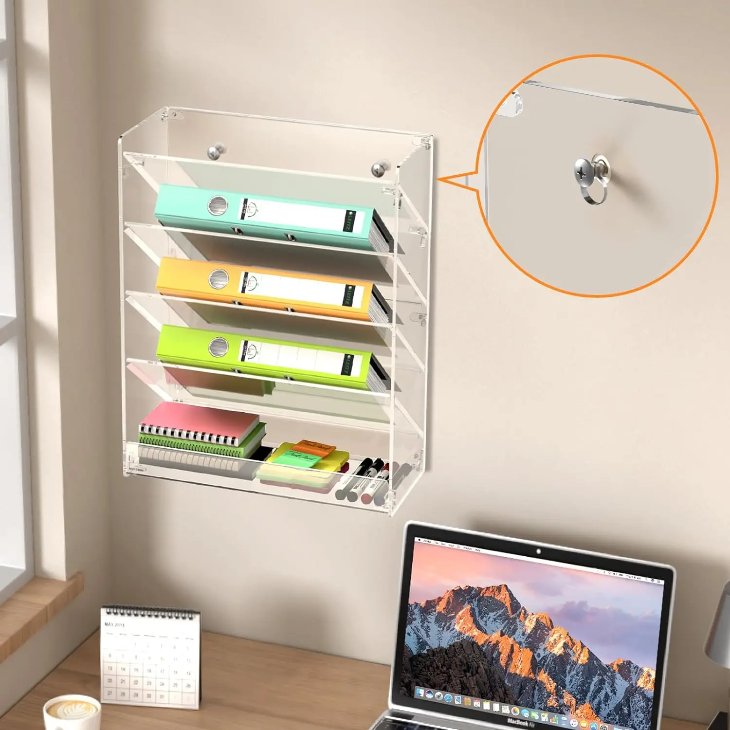 5 Tier Clear Acrylic Hanging Wall File Organizer Vertical Wall Mount Mail Document & Magazine Rack Bottom Flat Tray Home Office