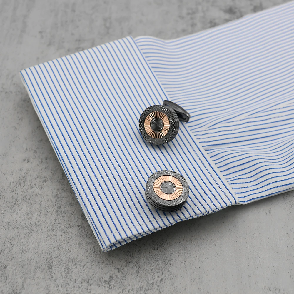 High Quality Brass Material French Shirt Cufflinks Light Luxury And Elegant Double-Layer Electroplated Contrasting Color Design