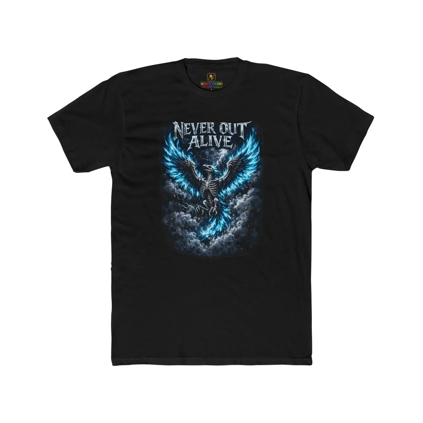Never Quit Alive Phoenix T Shirt Blue Fire  vintage Washed Top For Everyday Wear fashion Soft homme Casual designer clothes